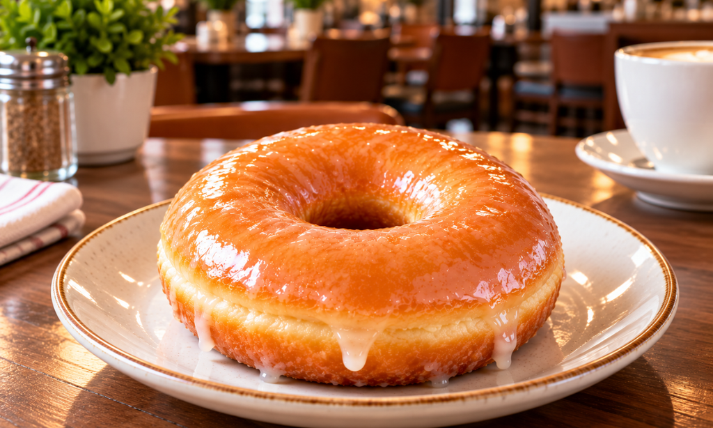Fresh Krispy Kreme Original Glazed doughnut with shiny sugar glaze